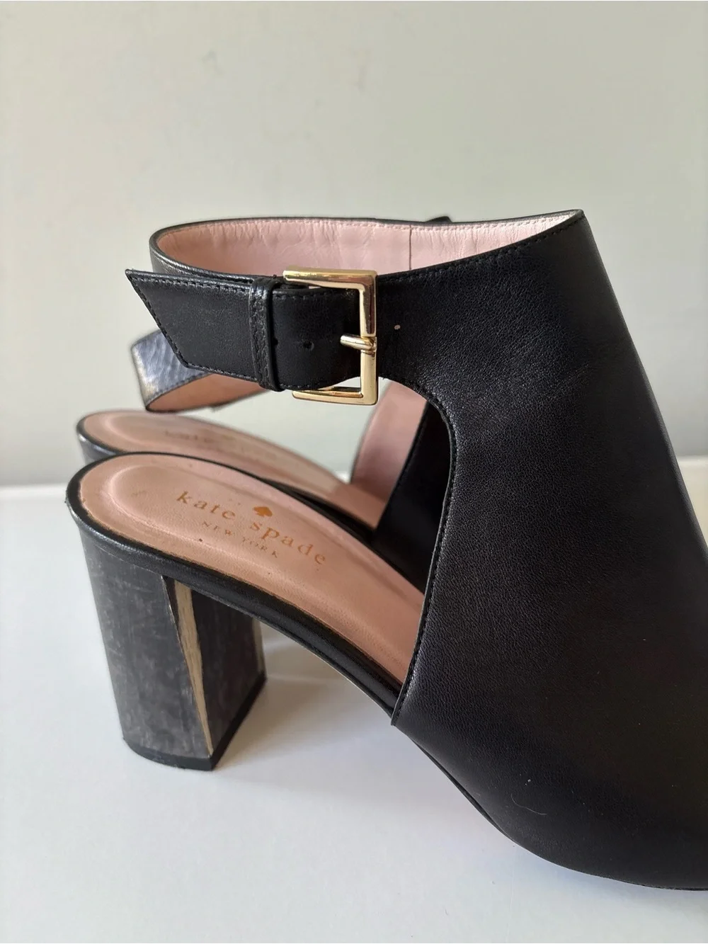 Kate Spade New York Black Leather Peep Toe Slingback Heels Italy Size 8.5 M